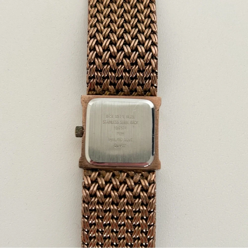 Anne Klein rose gold tone square copper analog watch rhinestone mesh braided